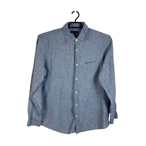 Banana Republic Men's XL 100% Linen Button Up Shirt Blue LS Pocket - Picture 1 of 13